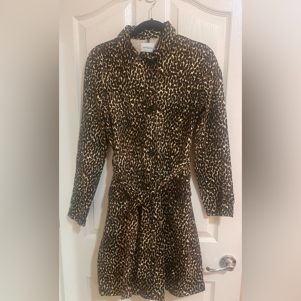 NWT Women's Daily Ritual Leopard Animal Print‎ Trench Coat Stretch Twill Small.